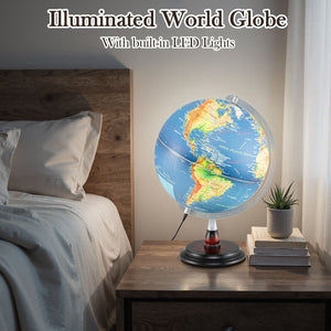 12 Inch Illuminated World Globe Antique Light up Globe Night Lamp-Navy view 5