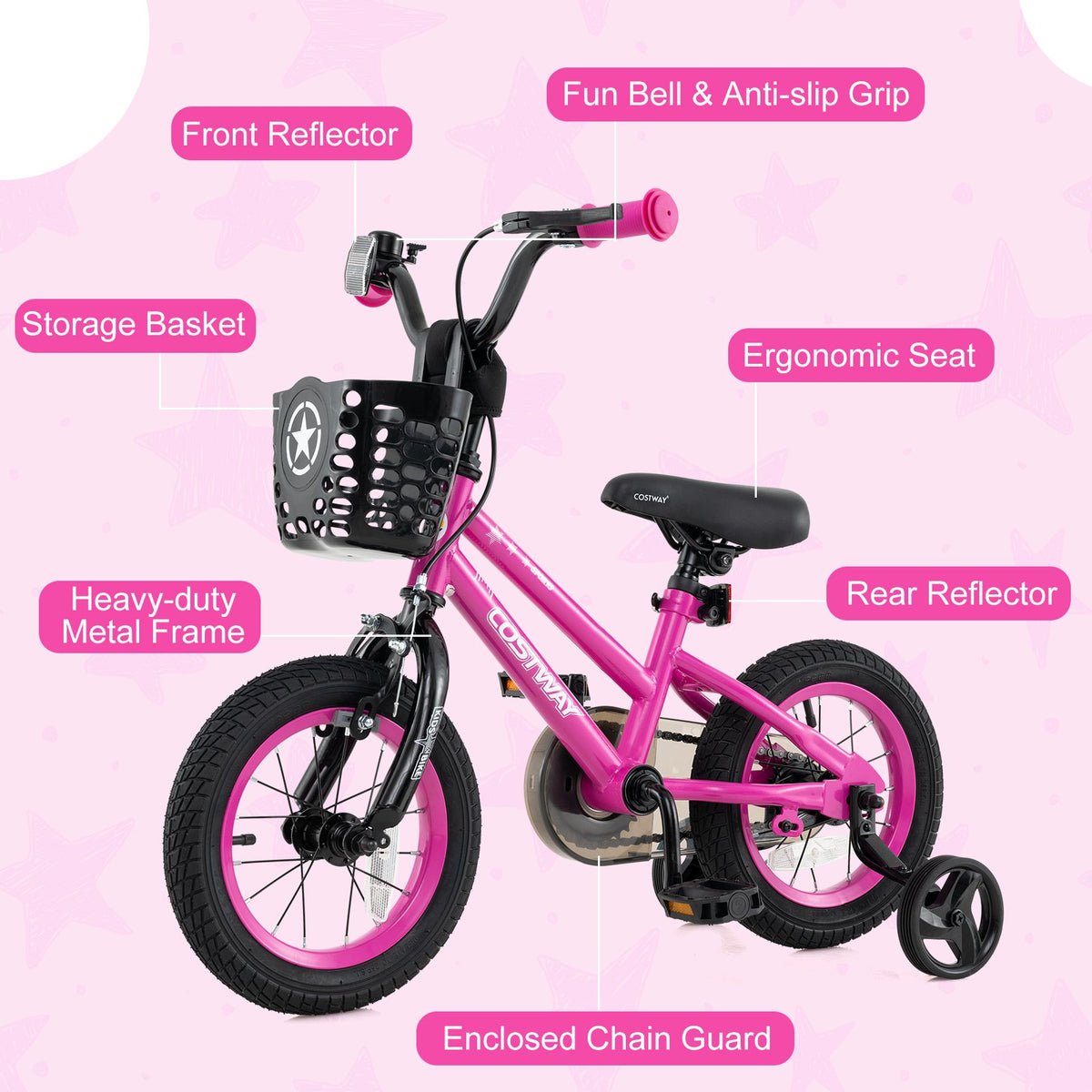12 Inch Kids Bike Adjustable Bicycle with Front Basket for Children Aged 3-4 Years Old view 8