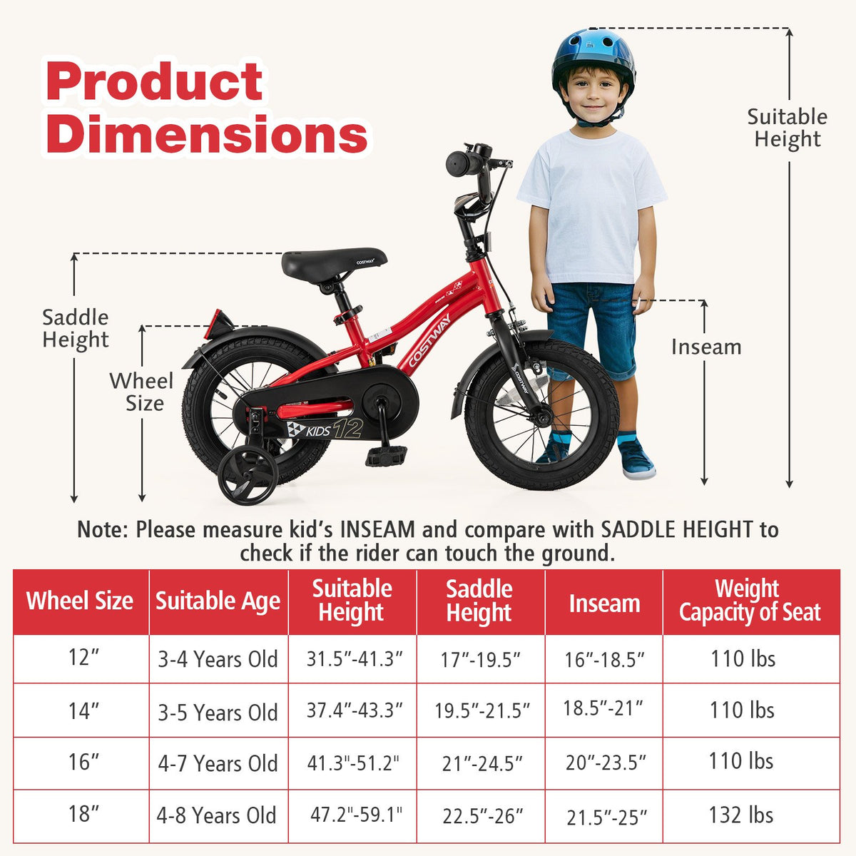 12 Inch Kids Bike Adjustable Bicycle with Reflectors and Bell for 3-4 Years Old view 4