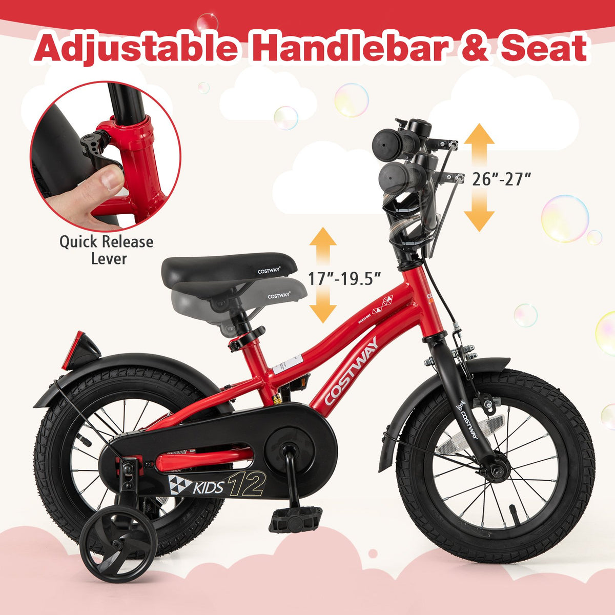 12 Inch Kids Bike Adjustable Bicycle with Reflectors and Bell for 3-4 Years Old view 6