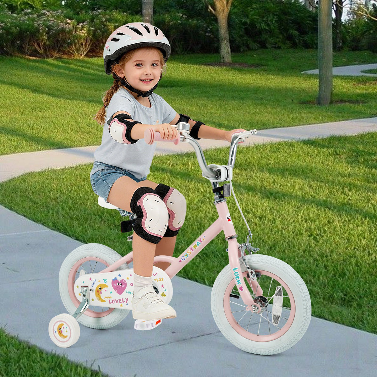 12 Inch Kids Bike Adjustable for 3-8 Years Old Children Pink - Stars & Moon view 2