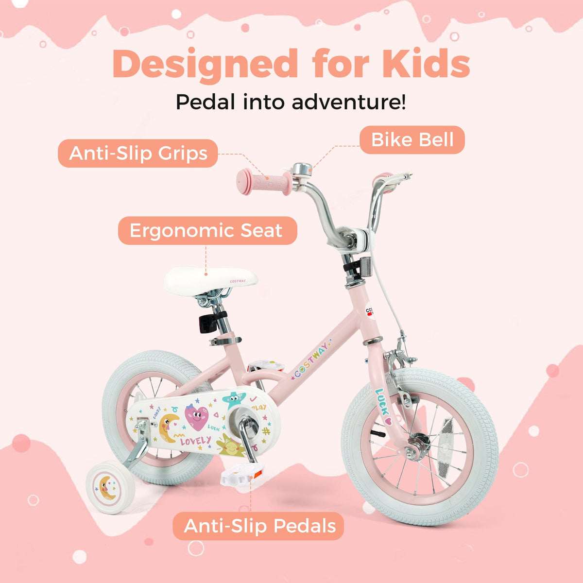 12 Inch Kids Bike Adjustable for 3-8 Years Old Children Pink - Stars & Moon view 5