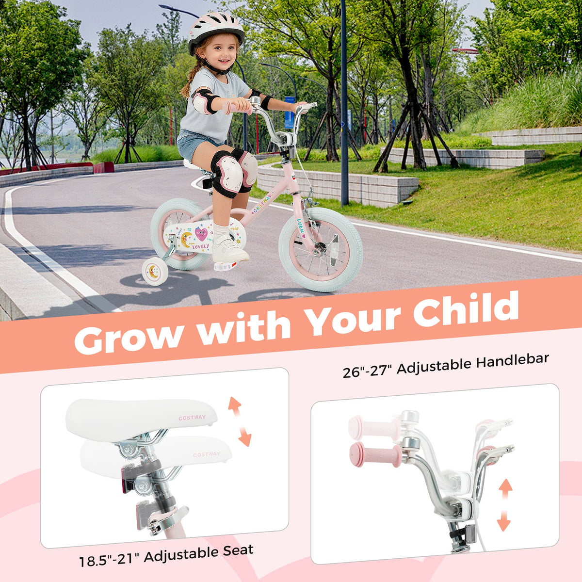 12 Inch Kids Bike Adjustable for 3-8 Years Old Children Pink - Stars & Moon view 7