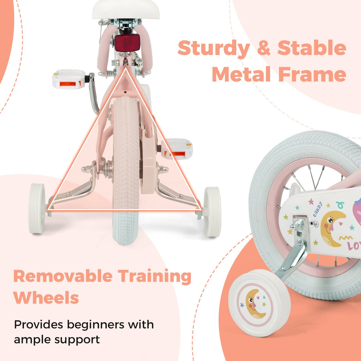 12 Inch Kids Bike Adjustable for 3-8 Years Old Children Pink - Stars & Moon view 8