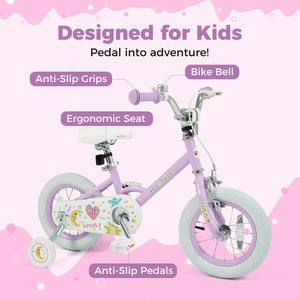 12 Inch Kids Bike Adjustable for 3-8 Years Old Children Purple - Stars & Moon view 5