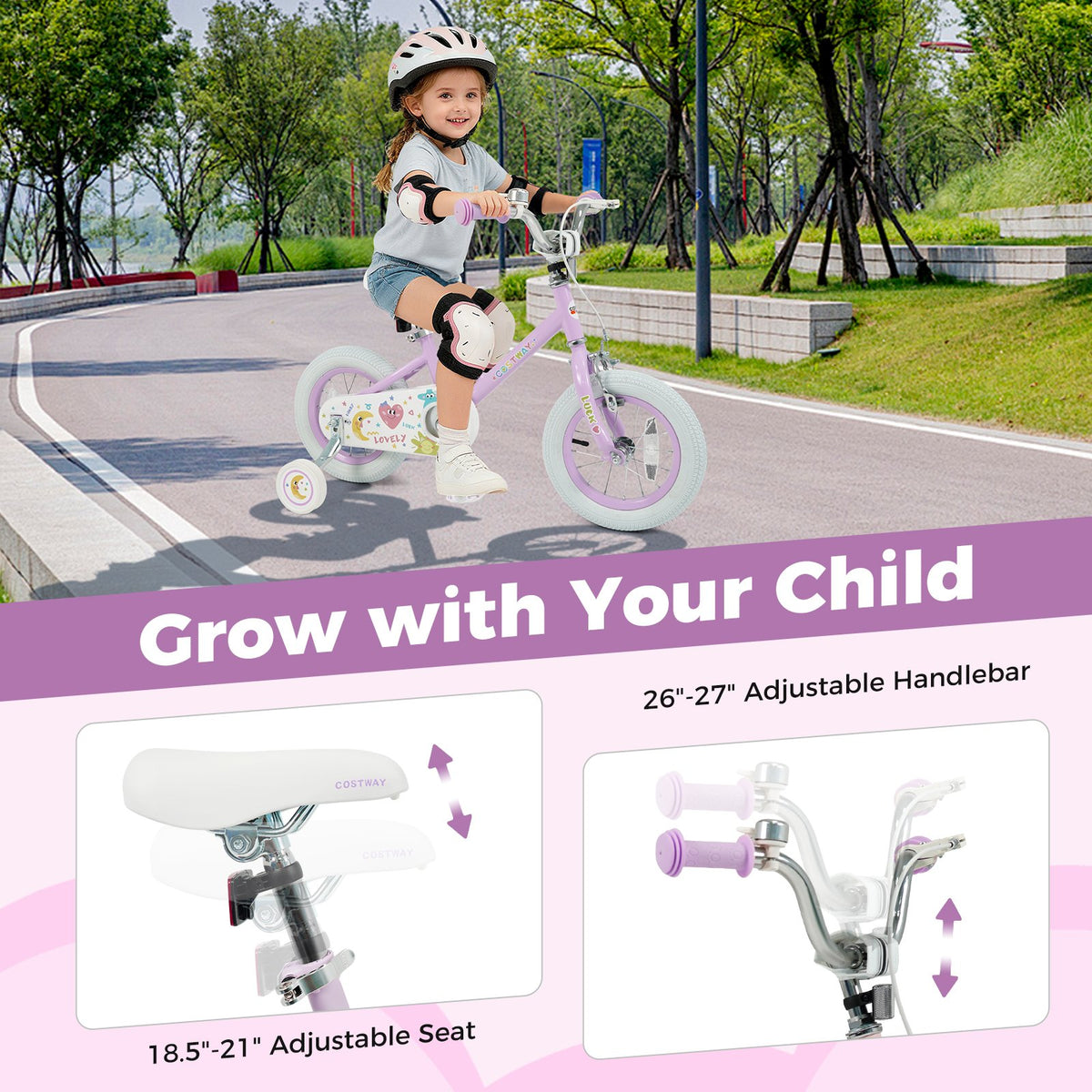 12 Inch Kids Bike Adjustable for 3-8 Years Old Children Purple - Stars & Moon view 7