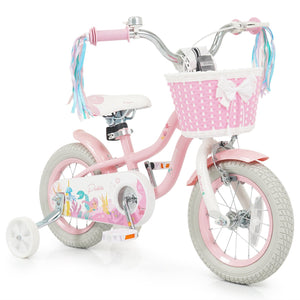 12 Inch Kids Bike Adjustable with Basket and Streamers for Girls Aged 3-4 Years Old Pink