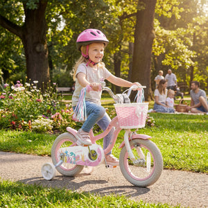 12 Inch Kids Bike Adjustable with Basket and Streamers for Girls Aged 3-4 Years Old Pink view 2