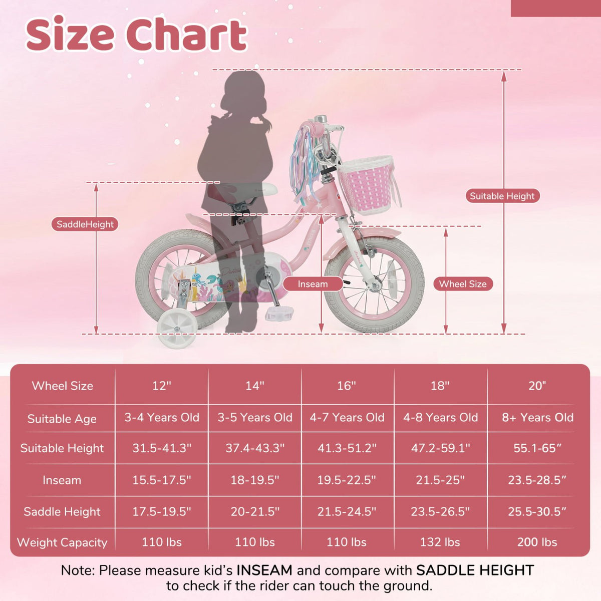 12 Inch Kids Bike Adjustable with Basket and Streamers for Girls Aged 3-4 Years Old Pink view 4
