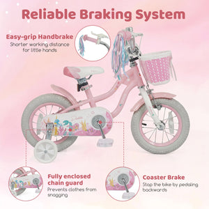 12 Inch Kids Bike Adjustable with Basket and Streamers for Girls Aged 3-4 Years Old Pink view 6