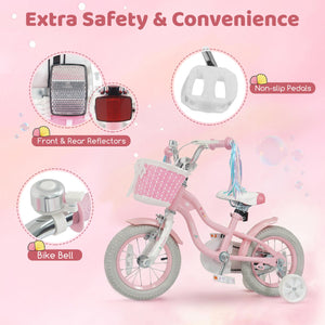 12 Inch Kids Bike Adjustable with Basket and Streamers for Girls Aged 3-4 Years Old Pink view 8