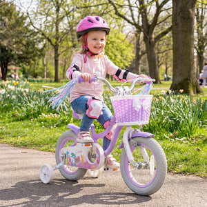 12 Inch Kids Bike Adjustable with Basket and Streamers Purple - Princess of the Sea Theme view 2