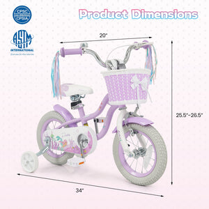 12 Inch Kids Bike Adjustable with Basket and Streamers Purple - Princess of the Sea Theme view 3