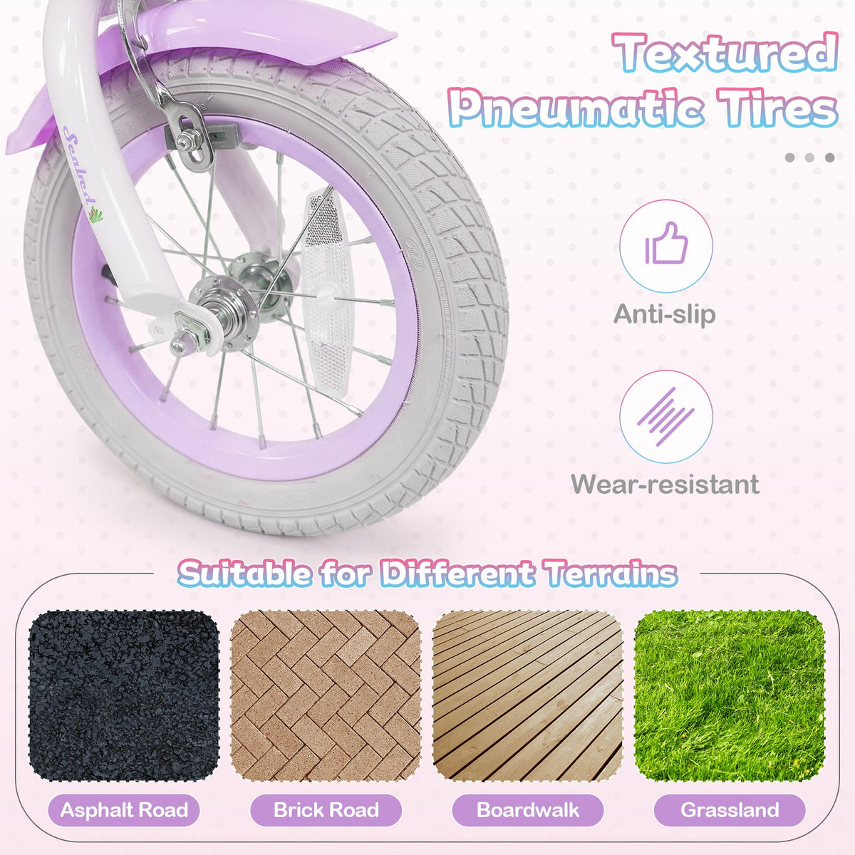 12 Inch Kids Bike Adjustable with Basket and Streamers Purple - Princess of the Sea Theme view 8
