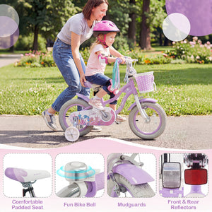 12 Inch Kids Bike Adjustable with Basket and Streamers Purple - Princess of the Sea Theme view 9