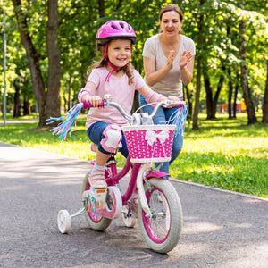 12-Inch Kids Bike Adjustable with Basket and Streamers Rose Red - Princess of the Sea Theme view 2