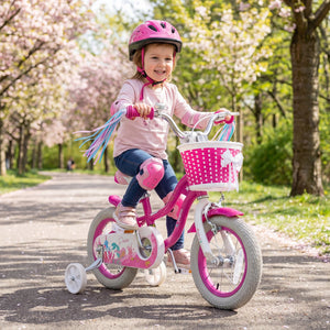 12-Inch Kids Bike Adjustable with Basket and Streamers Rose Red - Princess of the Sea Theme view 3