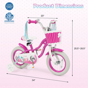 12-Inch Kids Bike Adjustable with Basket and Streamers Rose Red - Princess of the Sea Theme view 4