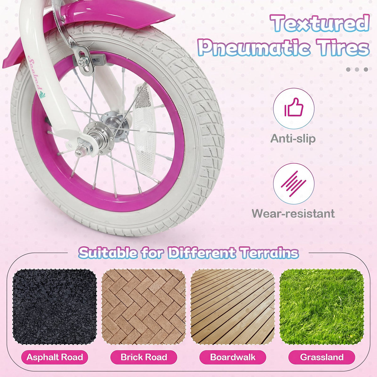 12-Inch Kids Bike Adjustable with Basket and Streamers Rose Red - Princess of the Sea Theme view 5