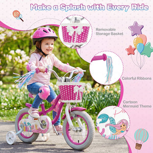 12-Inch Kids Bike Adjustable with Basket and Streamers Rose Red - Princess of the Sea Theme view 9