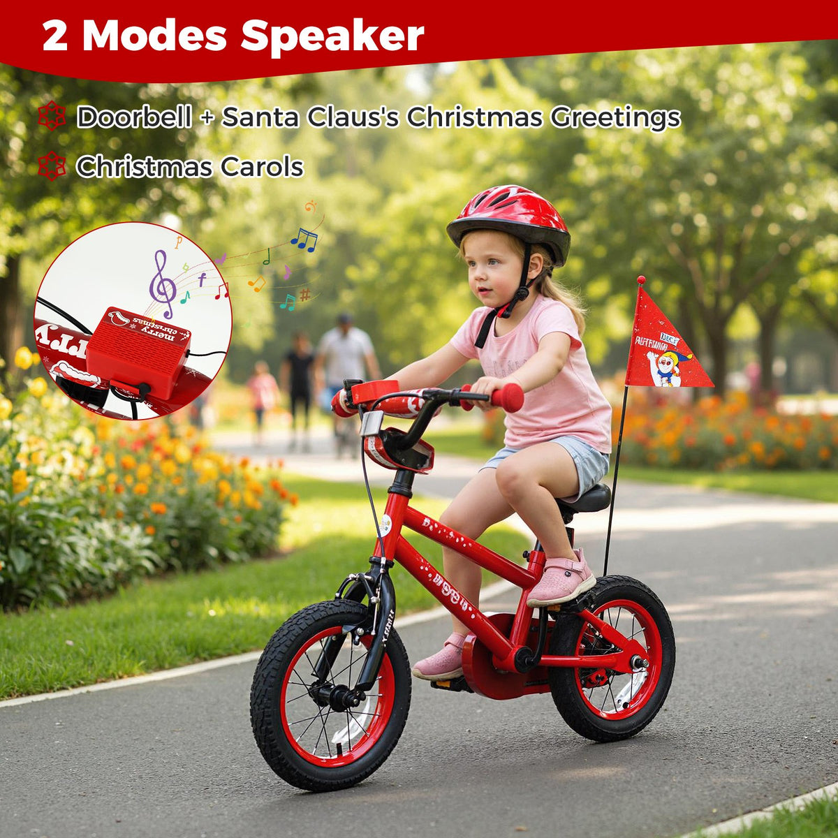 12 Inch Kids Bike Adjustable with Christmas Music & Flag for Aged 3-5 Years Old view 7