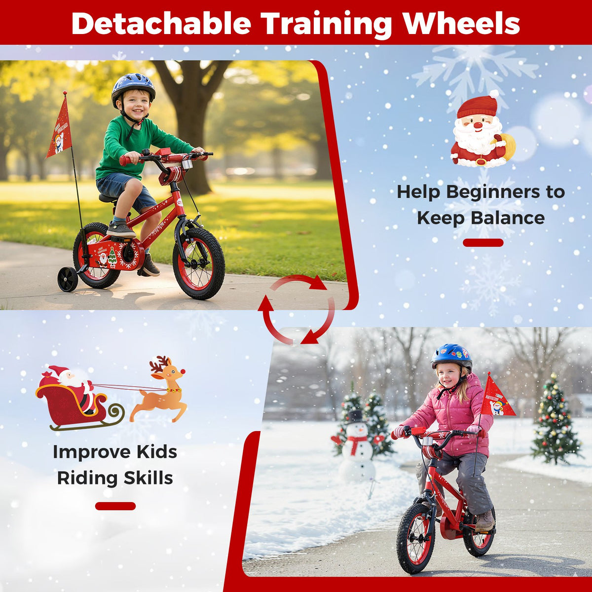12 Inch Kids Bike Adjustable with Christmas Music & Flag for Aged 3-5 Years Old view 8