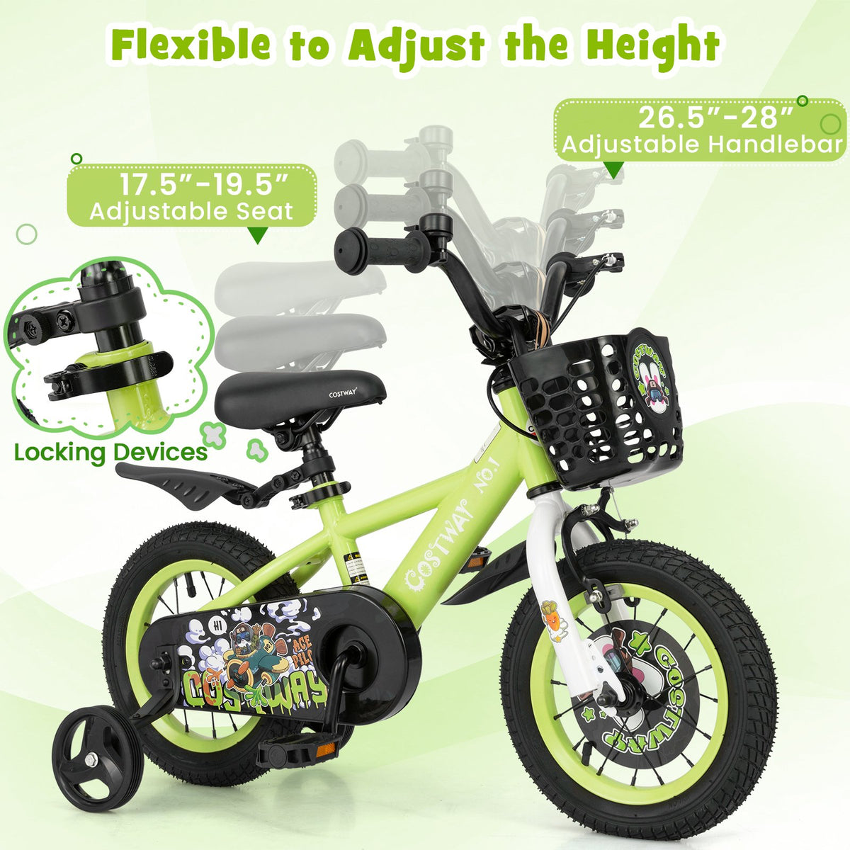 12 Inch Kids Bike Adjustable with Detachable Training Wheels for 3-4 Years Old-12 inches view 8