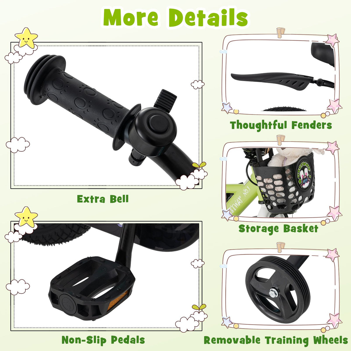 12 Inch Kids Bike Adjustable with Detachable Training Wheels for 3-4 Years Old-12 inches view 9
