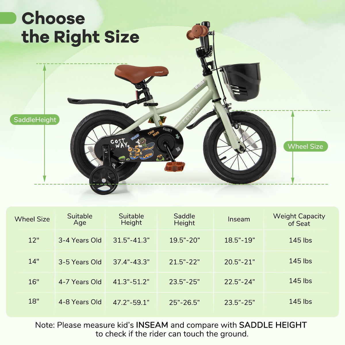 12-Inch Kids Bike Adjustable with Training Wheels for 3-4 Years Old view 4