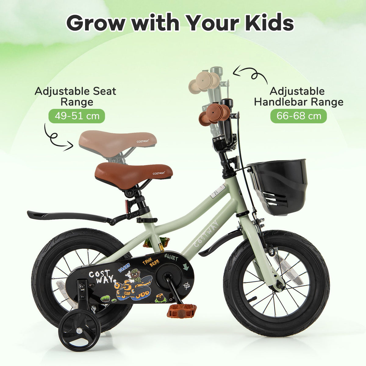 12-Inch Kids Bike Adjustable with Training Wheels for 3-4 Years Old view 5