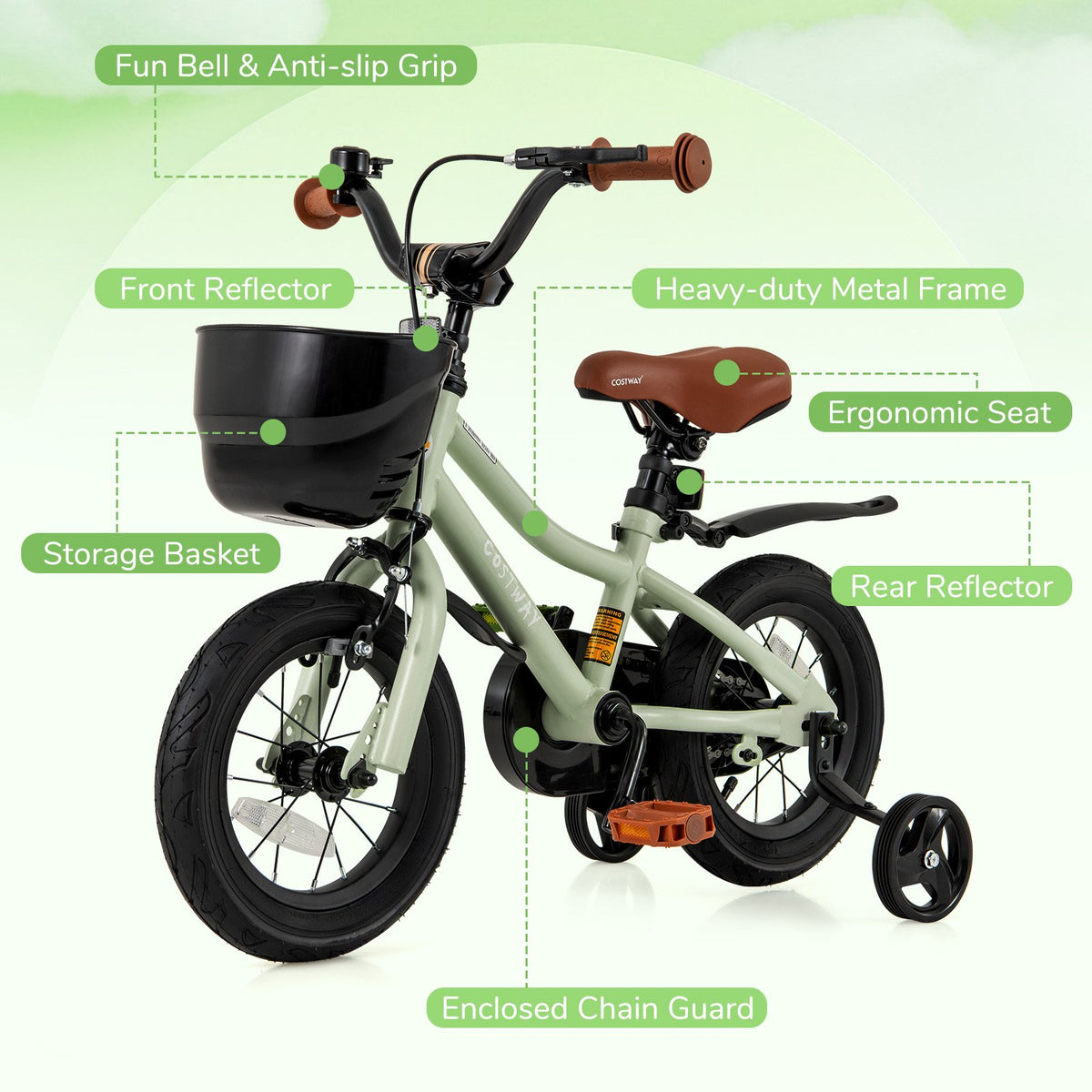 12-Inch Kids Bike Adjustable with Training Wheels for 3-4 Years Old view 6