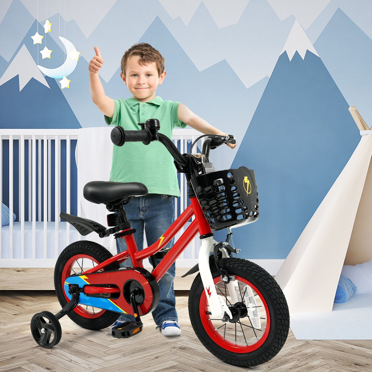 12 Inch Kids Bike Children Bicycle with Training Wheels for 3-4 Years Old-Red view 3