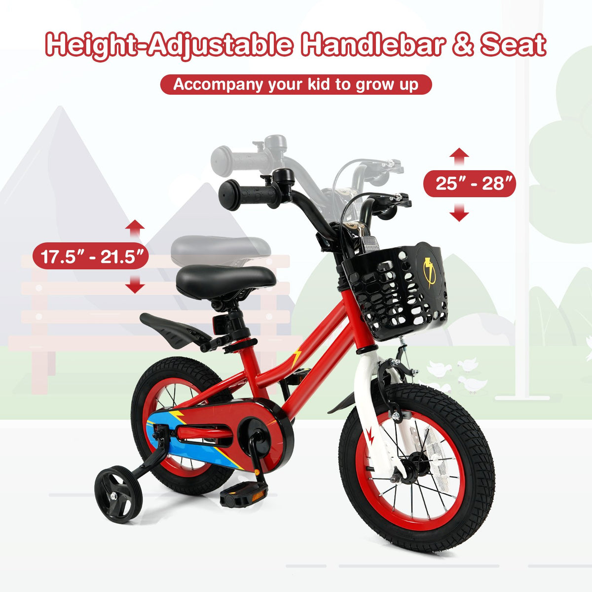 12 Inch Kids Bike Children Bicycle with Training Wheels for 3-4 Years Old-Red view 5