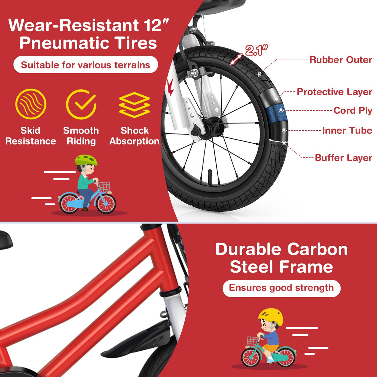 12 Inch Kids Bike Children Bicycle with Training Wheels for 3-4 Years Old-Red view 9