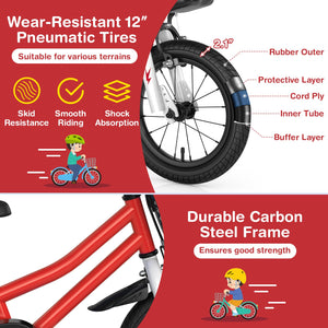 12 Inch Kids Bike Children Bicycle with Training Wheels for 3-4 Years Old-Red view 9