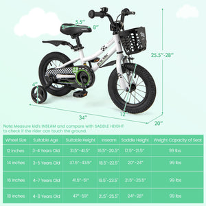 12 Inch Kids Bike Children Bicycle with Training Wheels for 3-4 Years Old-White view 4