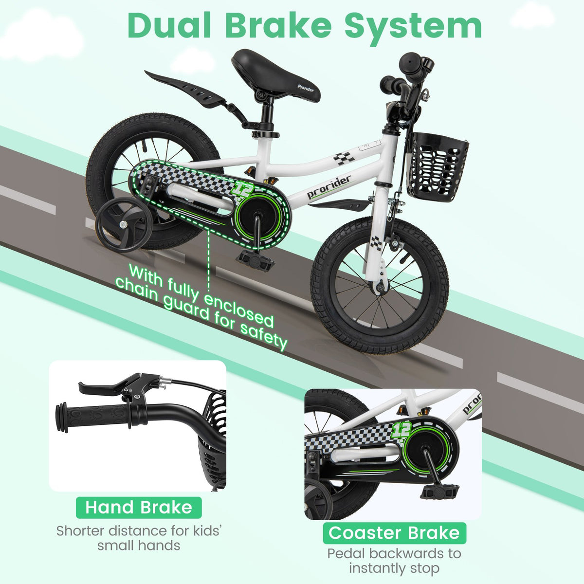 12 Inch Kids Bike Children Bicycle with Training Wheels for 3-4 Years Old-White view 5