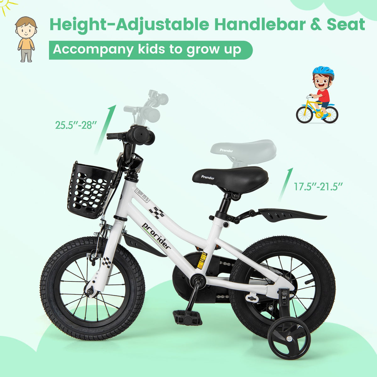 12 Inch Kids Bike Children Bicycle with Training Wheels for 3-4 Years Old-White view 6