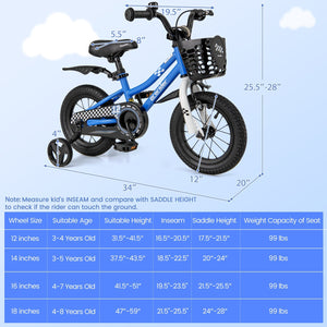 12 Inch Kids Bike Children Bicycle with Training Wheels for 3-4 Years Old-Navy view 4