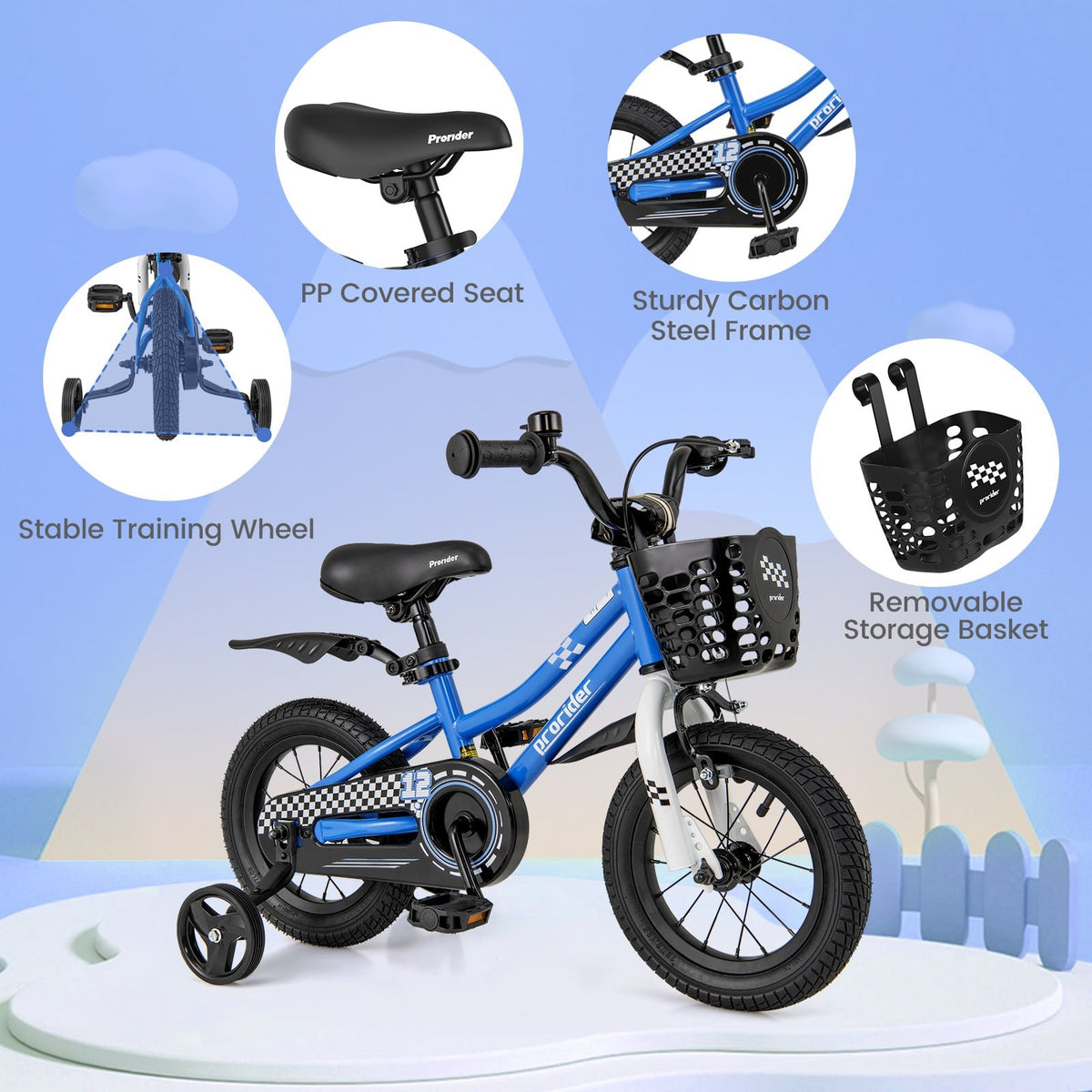 12 Inch Kids Bike Children Bicycle with Training Wheels for 3-4 Years Old-Navy view 8
