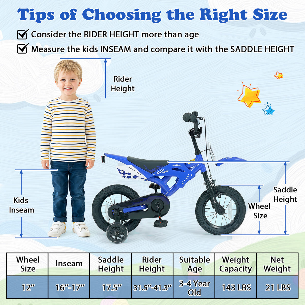 12 Inch Kids Bike Motorcycle-Inspired for Boy Girl Ages 3-4 Years-Blue view 4