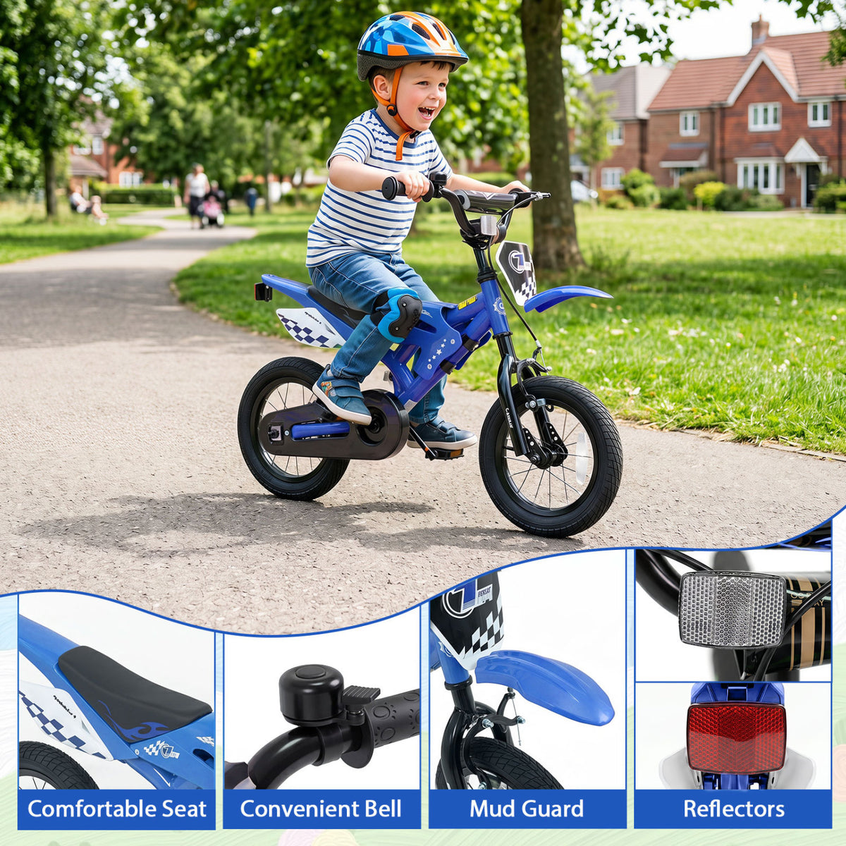 12 Inch Kids Bike Motorcycle-Inspired for Boy Girl Ages 3-4 Years-Blue view 9