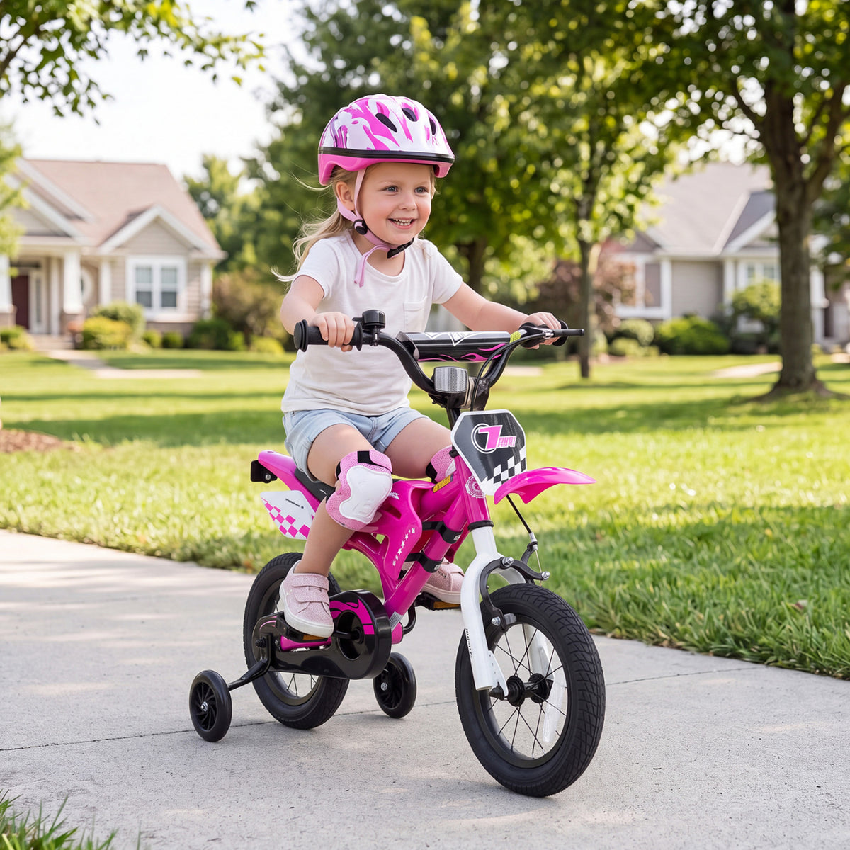 12 Inch Kids Bike Motorcycle-Inspired for Boy Girl Ages 3-4 Years-Pink view 2