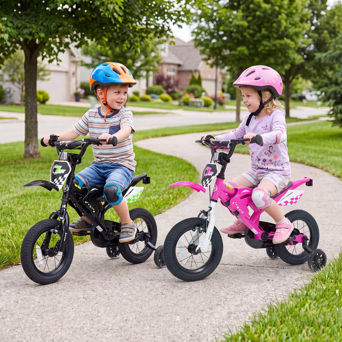 12 Inch Kids Bike Motorcycle-Inspired for Boy Girl Ages 3-4 Years-Pink view 3