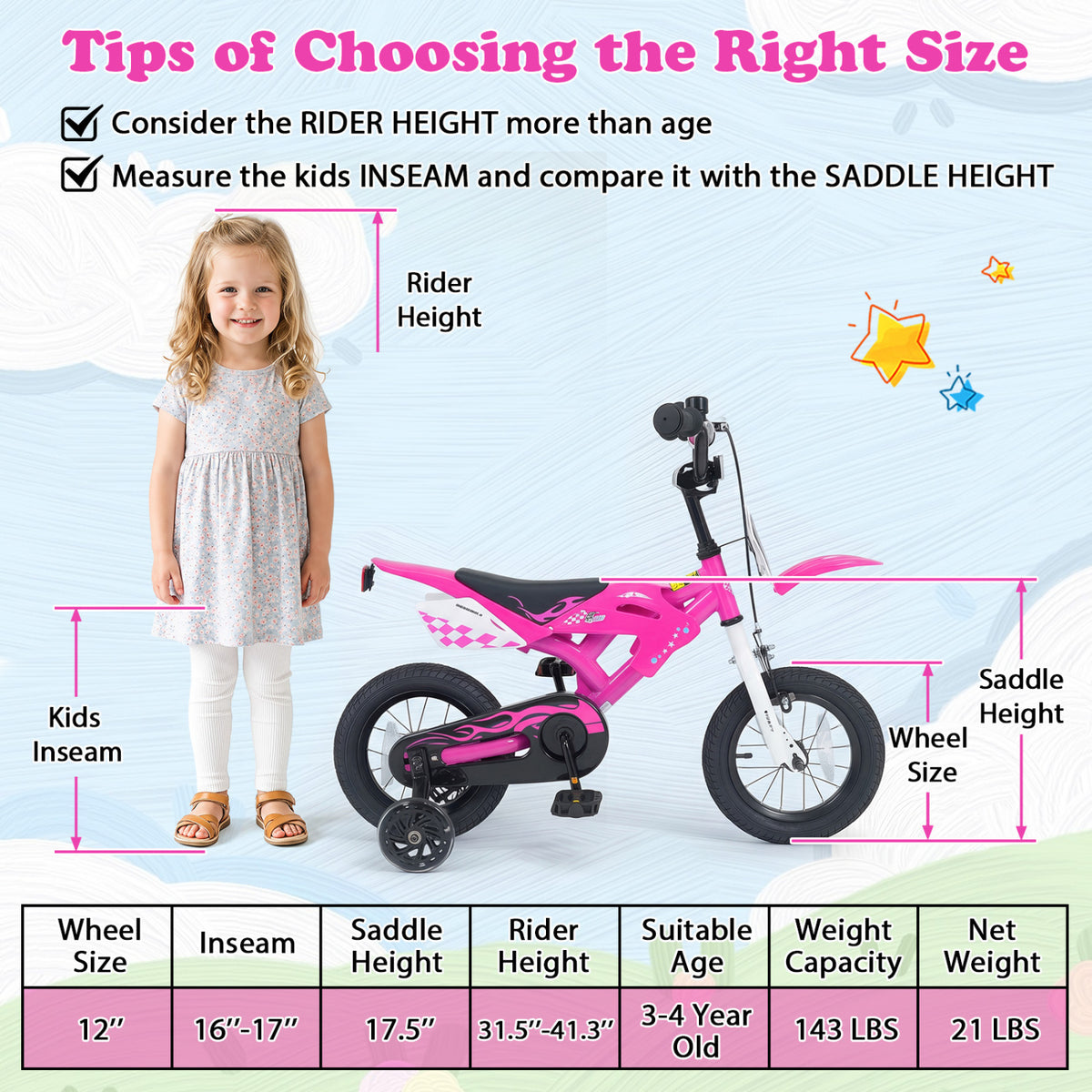 12 Inch Kids Bike Motorcycle-Inspired for Boy Girl Ages 3-4 Years-Pink view 4