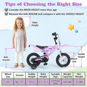 12 Inch Kids Bike Motorcycle-Inspired for Boy Girl Ages 3-4 Years-Purple view 4