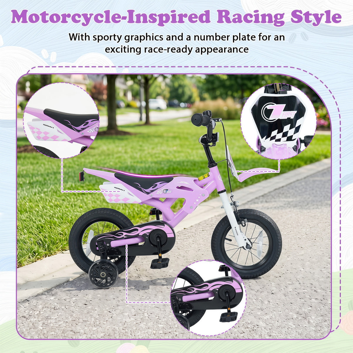 12 Inch Kids Bike Motorcycle-Inspired for Boy Girl Ages 3-4 Years-Purple view 5