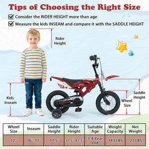 12 Inch Kids Bike Motorcycle-Inspired for Boy Girl Ages 3-4 Years-Red view 4