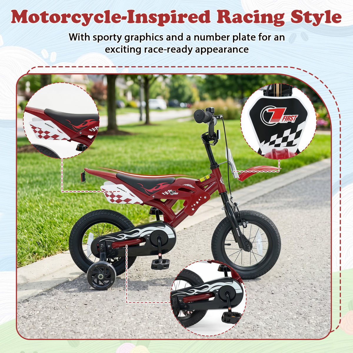 12 Inch Kids Bike Motorcycle-Inspired for Boy Girl Ages 3-4 Years-Red view 5