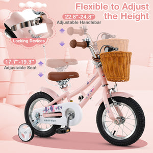 12 Inch Kids Bike Retro Bicycle with Adjustable Height and Basket for Ages 3-8 Years Old view 5